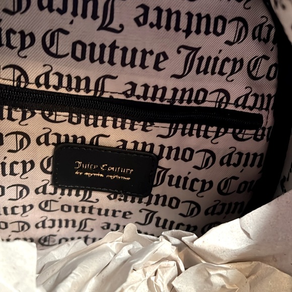 Juicy Couture NWT Black “ Let's Get Cozy” Fur Backpack Heart Pom Pom Keychain - Picture 11 of 11